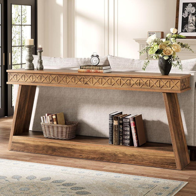 Tribesigns Farmhouse Console Table, 70.9-Inch Extra Long Entryway Table with Storage, 2-Tier Narrow Sofa Table Behind Couch, Wooden Accent Table for Living Room, Hallway, Foyer, Rustic Brown