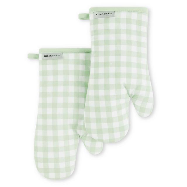 KitchenAid Gingham Oven Mitt 2-Pack Set, Pistachio, 7"x13"