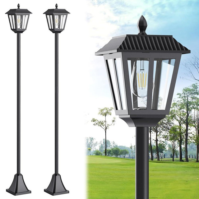 68" Solar Lamp Post Light Outdoor - 3000K Warm White, IP45 Waterproof Post Solar Lights Outdoor, Pole Lights Decorative Lamp for Yard Garden Patio Lawn Pathway Driveway Front/Back Door (2PK)
