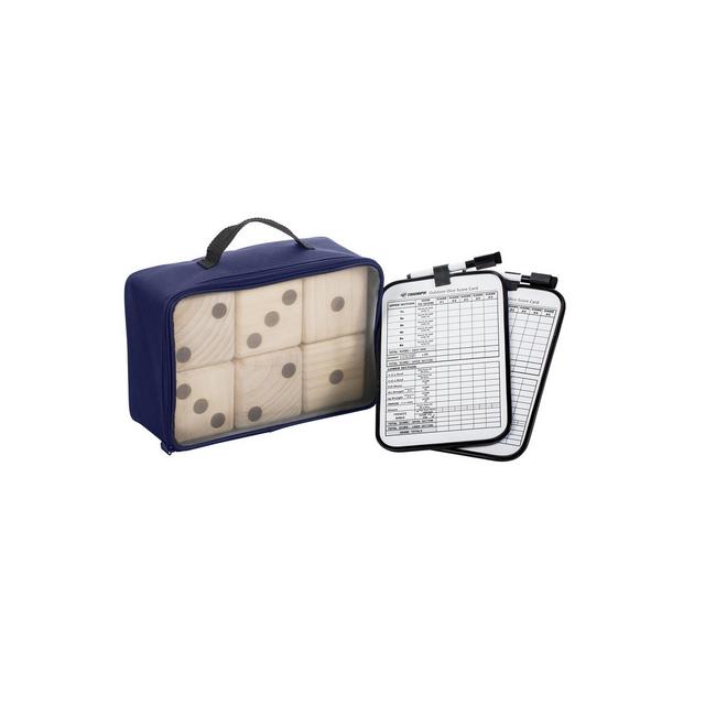 Triumph Big Roller 6 Large Wooden Lawn Dice Set for Outdoor Use with Included Dry-Erase Scorecards, Markers, and Carry Bag