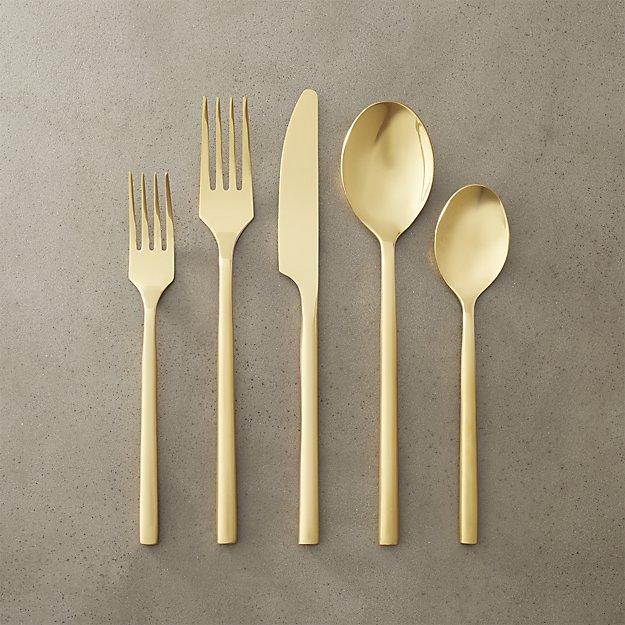 CB2 20-Piece Rush Gold Flatware Set
