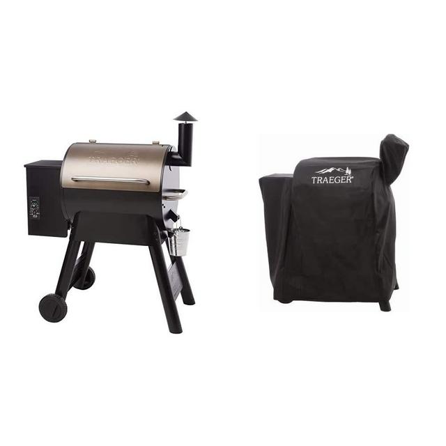 Traeger Grills Pro Series 22 Pellet Grill Smoker | Bronze, Gen I, 572 Sq. In. Capacity | TFB57PZBO model BAC503 Pro 575/22 Series Full Length Grill Cover, Black