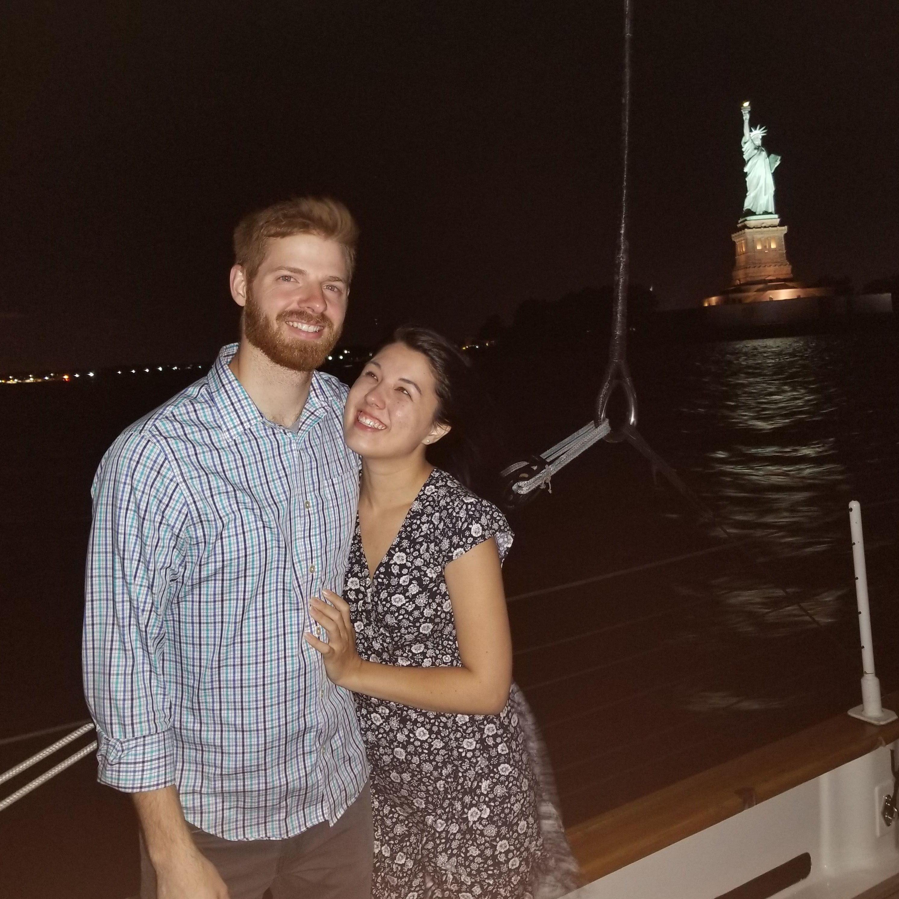 New York, NY | An evening jazz cruise on a sailboat around the Statue of Liberty. One of our best dates ever - someone play "New York, New York"!