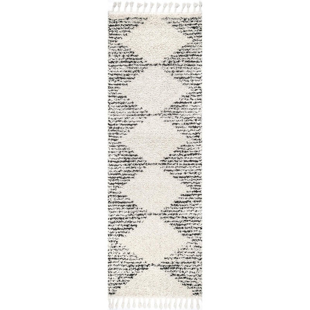 Nuloom Bria Trellis 2x8 Runner Shag Indoor Area Rug for Living Room Bedroom Dining Room Nursery Entryway Hallway, Off White/Charcoal