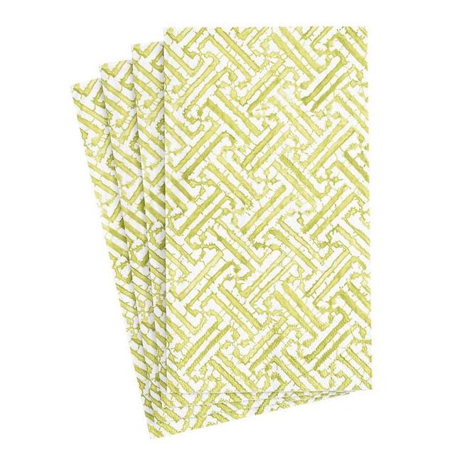 Caspari Fretwork Paper Guest Towel Napkins in Moss Green - Four Packs of 15