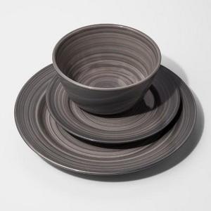 Stoneware 12pc Brushstrokes Dinnerware Set Gray - Threshold™