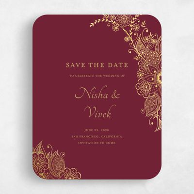 Red Rounded Wedding Save the Date - Sambac Portrait Foil