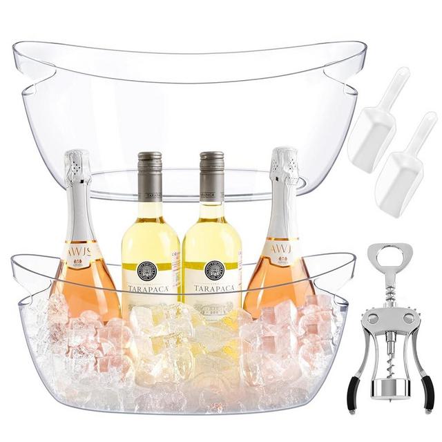 Ice Buckets for Parties,Ice Bucket Bowls of 2pcs with Scoops(2pcs)&Metal Wine Bottle Opener,5.5L Large Clear Acrylic Ice Champagne Buckets Tub for Parties,Mimosa Bar Supplies,Beer,Beverage&Drinks