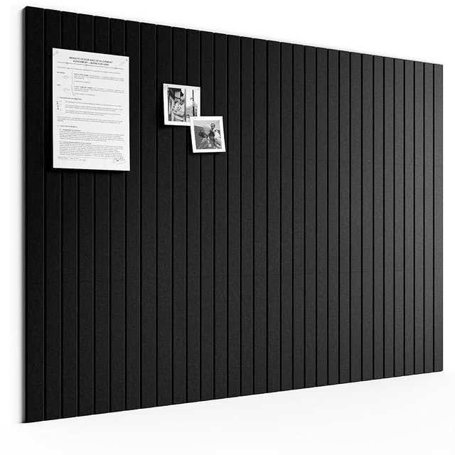 Bumusty Large Cork Board Alternative-48 x 36" Felt Bulletin Board Tiles, with 30 Pushpins, 70 Adhesive Tabs, Fine-Stripe 12-Pack, Cork Boards for Office Push Pin Board Felt Board-Black