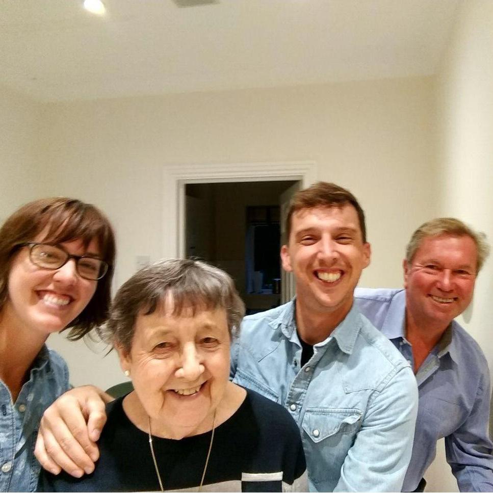 Goofing around with Tom's Grandma Pat and his Uncle Micheal, who will officiate our wedding
