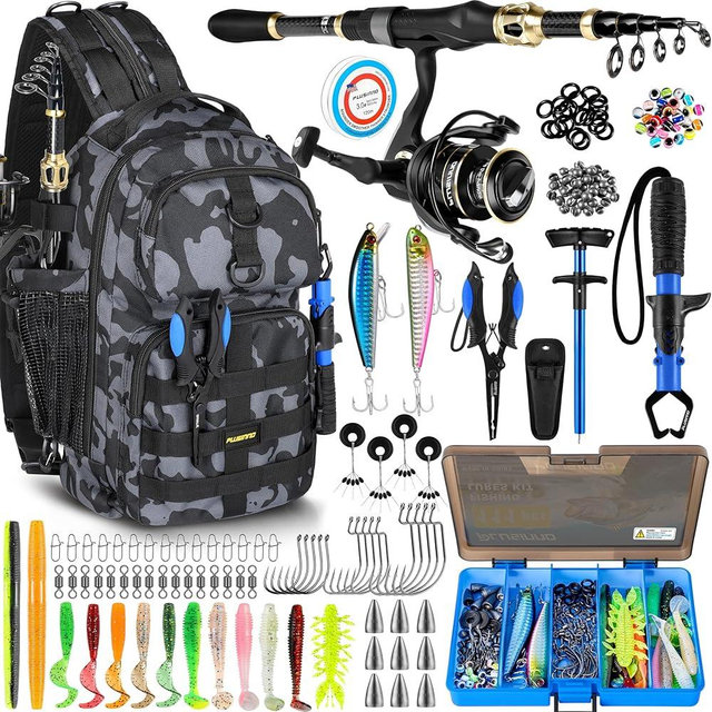 PLUSINNO Fishing Backpack with Fish Rod and Reel Combos Tackle Boxes, Waterproof Tackle Backpack for Fishing Gear with Rod Holder, Fish Gifts for Men with Tool Kit