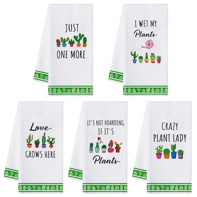 R HORSE 5Pcs Funny Kitchen Towels - Succulent Cactus Plant Kitchen Dishcloth Green Plant Theme Absorbent Cleaning Dishcloth Bar Hilarious Hand Towel Gift for Housewarming Plant Lover Lady Women