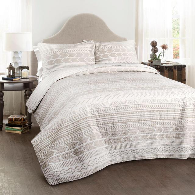 Lush Decor Hygge Geo 3-Piece Full/Queen Reversible Quilt Set in Taupe