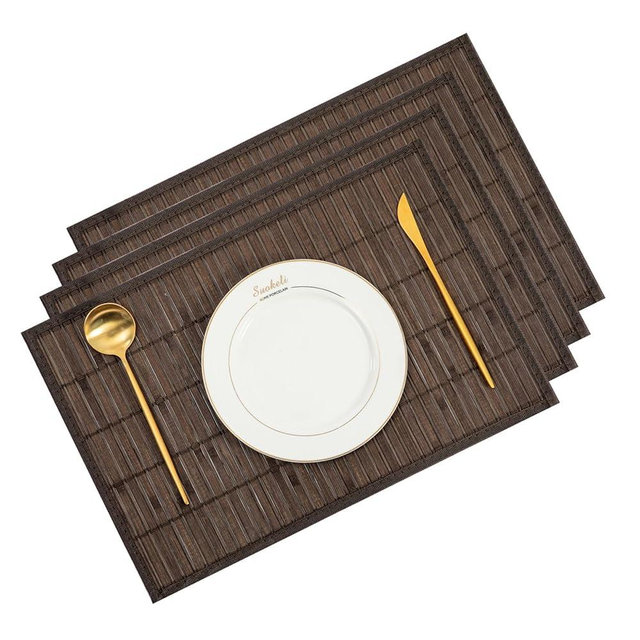 Chryeiiu Bamboo Placemats Set of 4 Rectangular Natural Bamboo Table Mats for Dining Kitchen Table Protection Heat Resistant 17.7" W x 11.8" L Dark Brown
