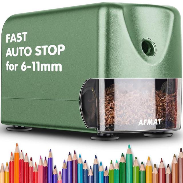 AFMAT Heavy Duty Electric Pencil Sharpener, Auto Stop Classroom Pencil Sharpeners for 6-11mm No.2/Colored Pencils, Pencil Sharpener for Large Pencils, Sharp Point, Save Pencils, Green