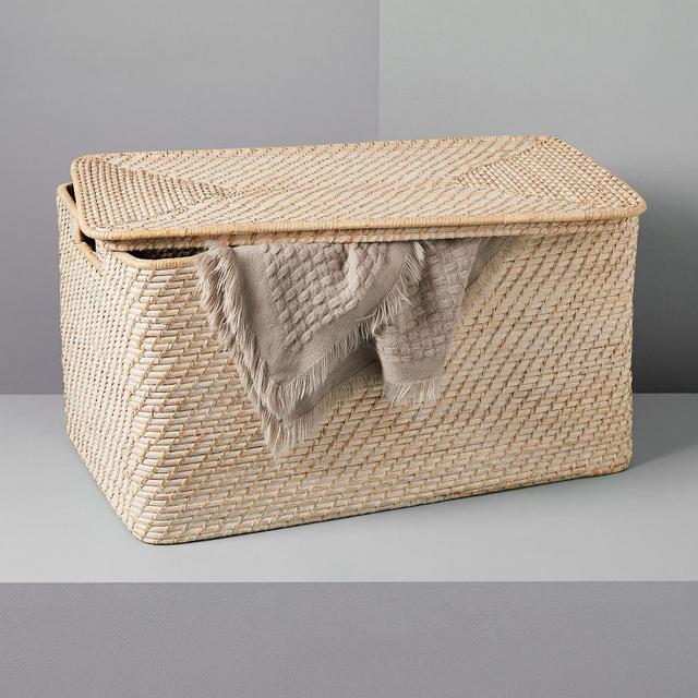 Modern Weave Lidded Storage Basket, Whitewashed