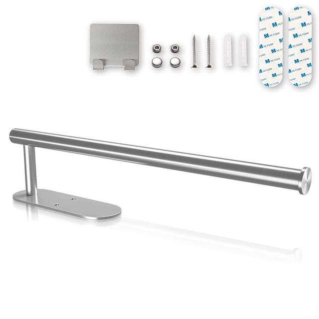 Paper Towel Holder Under Cabinet, Adhesive Paper Towel Holders Wall Mount, SUS 304 Stainless Steel Silver