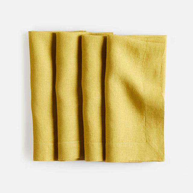 Marin Olive Yellow Organic Cotton Linen Napkin, Set of 4