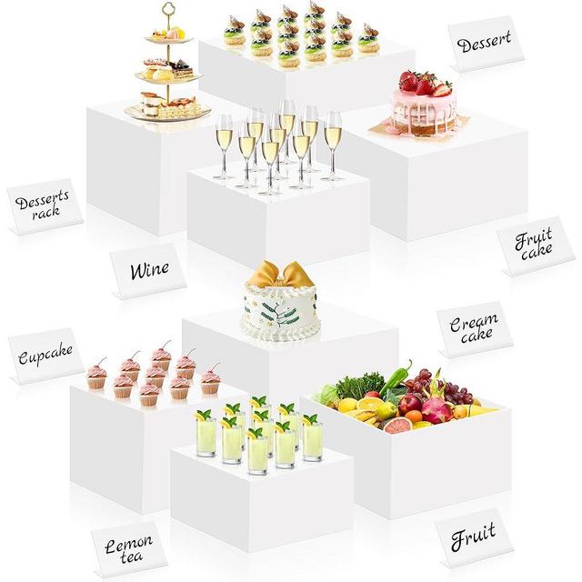 POMINEL Buffet Risers, Set of 8 Acrylic Food Dessert Risers Display Stands with Mini Food Signs for Buffet Catering Table
