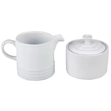 White Le Cruset Sugar and Creamer Set