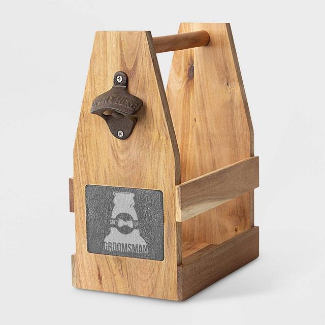 "Groomsman" Acacia Wooden Slate Beer Carrier