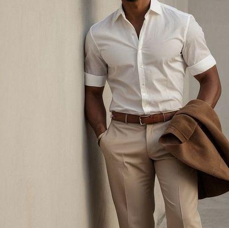 in this picture - he is not wearing the jacket but he has it. Collared shirt good