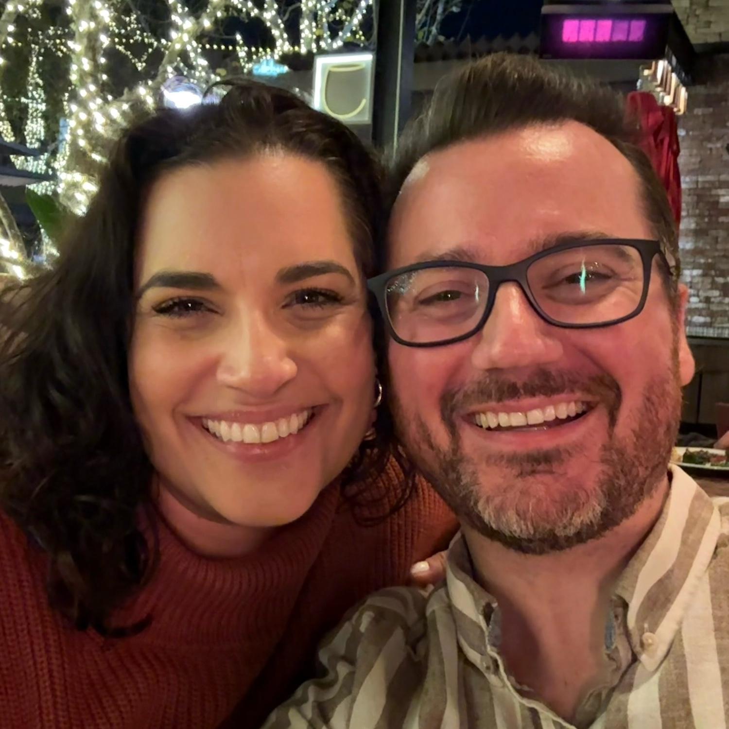 Our first foto together! Post-bowling dinner at Joey at Topanga Village.
