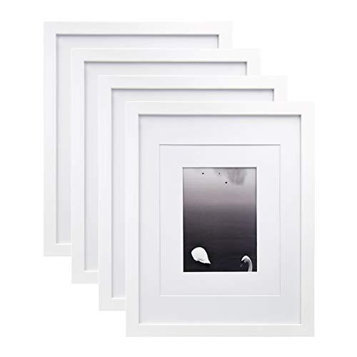 Egofine 11x14 Picture Frames 4 PCS White - Made of Solid Wood for Table Top and Wall Mounting for Pictures 8x10/5x7 with Mat Horizontally or Vertically Display Photo Frame White