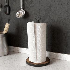 OROPY Paper Towel Holder Countertop with Heavy Duty Wood Base, Farmhouse Paper Towel Roll Stand for Kitchen Counter fits Standard and Jumbo Size Paper Towels (Brown)