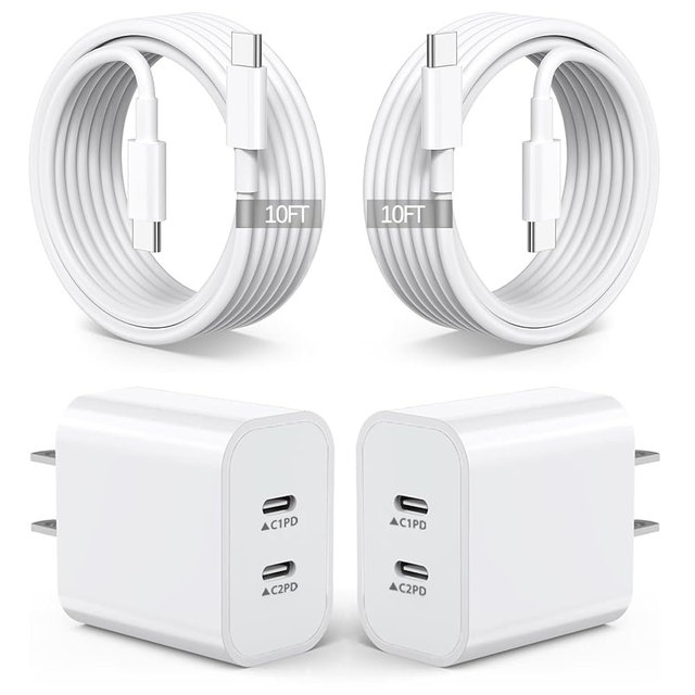 2Pack iPhone 17 16 Charger,Dual Port Fast Wall Charger Block with 10FT USB C to C Cable Cord Chargers Fast Charging for iPhone 17e/17 Pro Max/17 Pro/iPhone Air/16Pro Max/16 Plus/15Pro Max/15/iPad