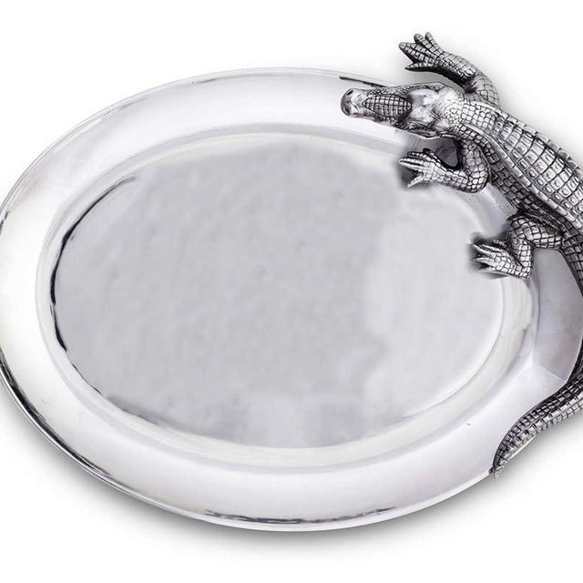Arthur Court Designs Aluminum Alligator Oval Platter Food Serving Gator Theme Tarnish-Free 14 inch x 19.5 inch