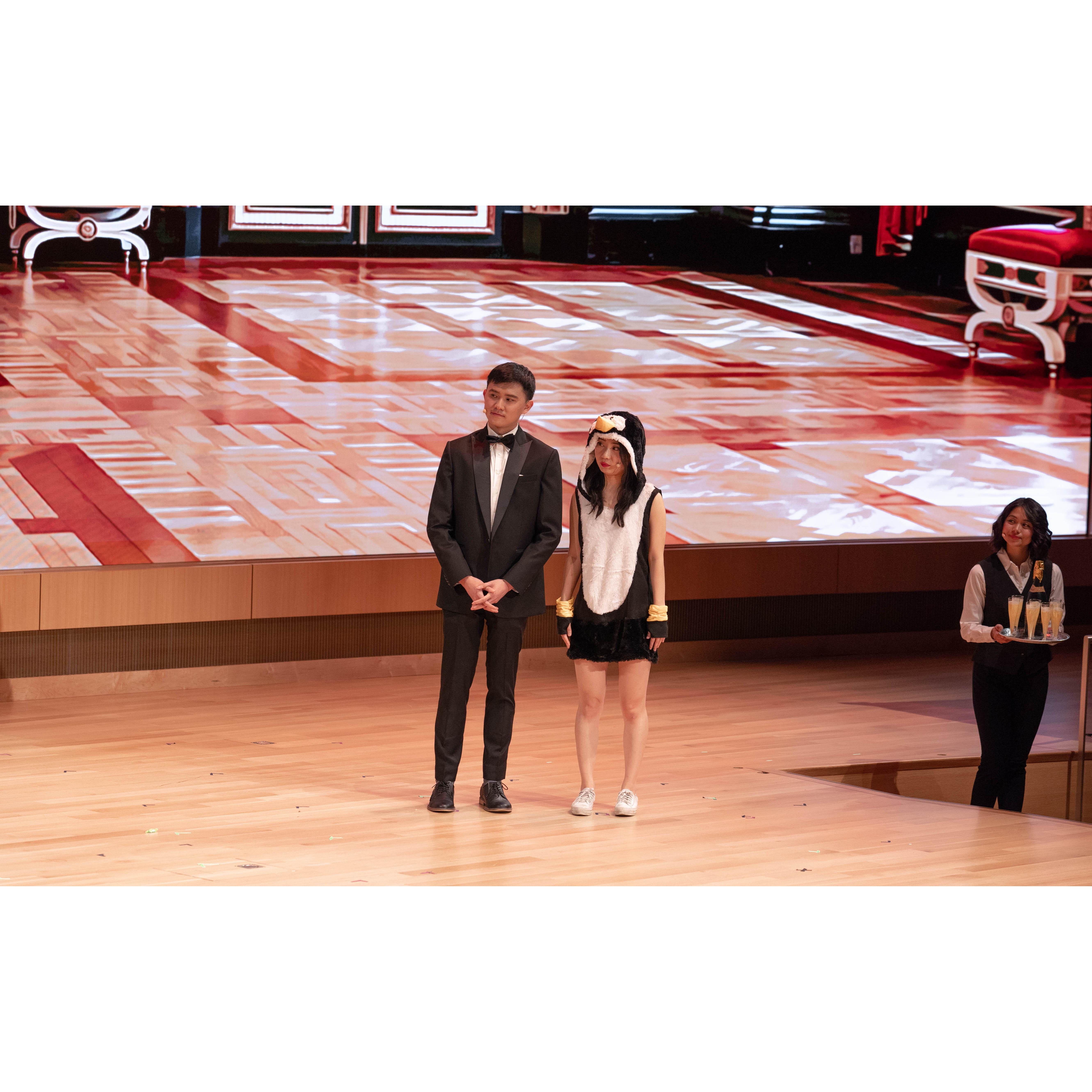2022: We performed in a musical together - Edwin as Tommy Tuxedo and Amy as Penny the Penguin. Squawk!