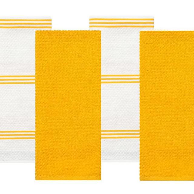 Sticky Toffee Cotton Terry Kitchen Dish Towel, 4 Pack, 28 in x 16 in, Yellow Stripe