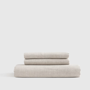 European Linen Fitted Sheet Set in Natural Chambray