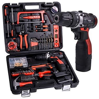 JAR-OWL Power Tools Combo Kit, 16.8V Cordless Drill Driver Tools With 60 Accessories for Home Daily Cordless Repair Tool Kit Set (Red) (Red)
