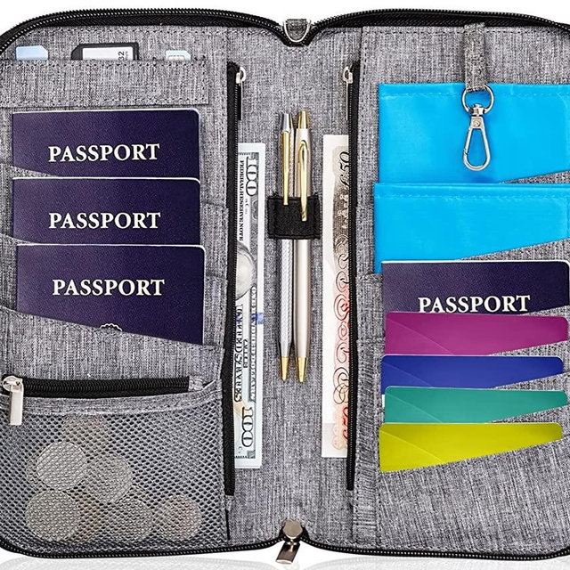 Valante Premium Family Travel Document Organizer Capacious RFID Passport Holder Wallet (Large, gray)