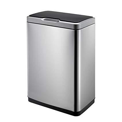 EKO Mirage 50 Liter / 13.2 Gallon Rectangular Motion Sensor Trash Can, Stainless Steel