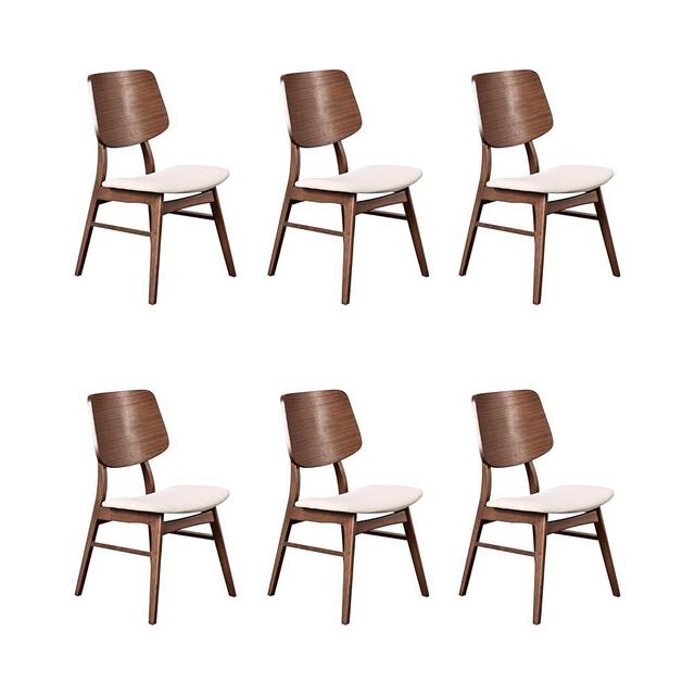 New Classic Furniture Oscar Dining Chair (Set of Six), 100% Polyester Natural Beige Fabric, Walnut Brown Finish