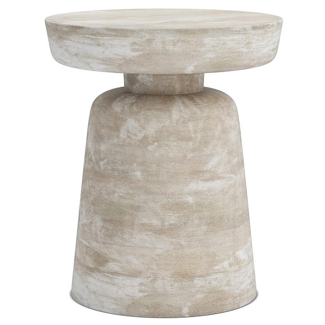 SIMPLIHOME Robbie SOLID MANGO WOOD 16 Inch Wide Round Contemporary Rustic Accent Table in Distressed White Wash, Fully Assembled, For the Living Room and Bedroom