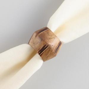 Carved Wood Geometric Napkin Rings Set of 4