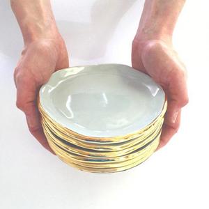 Appetizer plate ceramic  in light grey, dark grey, or black matte adorned with 22K gold edges