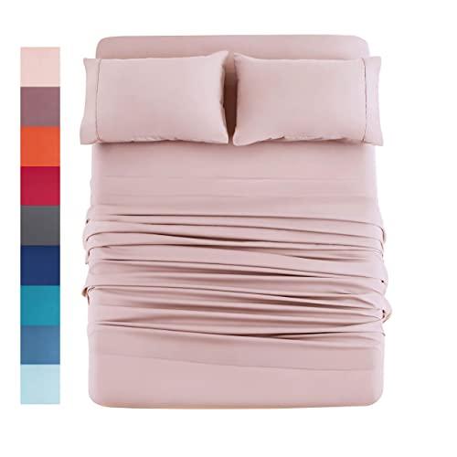 Mohap Bed Sheet Set 4 Pieces Brushed Microfiber Luxury Soft Bedding Fade Resistant Full Blush Pink