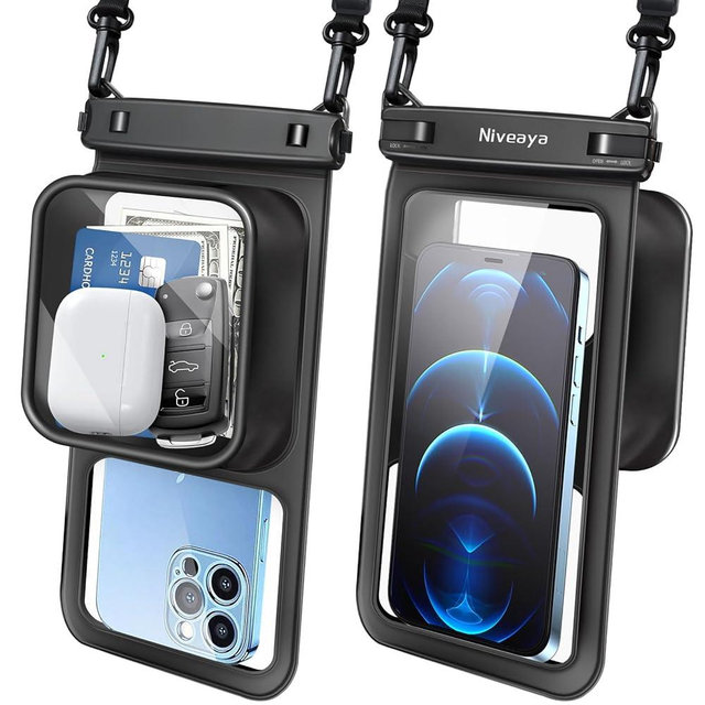 Niveaya [Floatable Floating Waterproof Phone Pouch 2 Pack-Up to 8.5", Large Space Adjustable Neck Lanyard Waterproof Phone Case, Phone Dry Bags for Vacation Beach Pool Kayak Cruise Travel Essentials