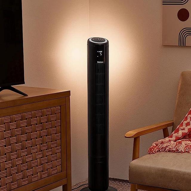 HOLMES 42" Digital Tower Fan with Accent Light, ClearRead Display, High/Low Brightness Level, 80° Oscillation, 5 Speeds, 4 Modes, 8-Hour Timer, Home, Bedroom or Office, Remote Control, Matte Black