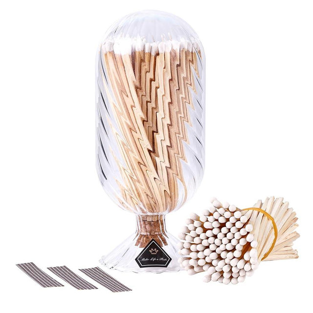 120Pcs 5'' Decorative White Matches in a Jar with Striker, Safety Matches for Candles, Match Holder with Candle Matches, Match Cloche with Striker, Long Fireplace Matches for Fireplace BBQ Grill