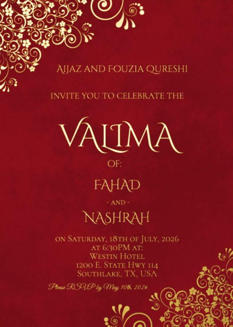 The Wedding Website of Fahad Qureshi and Nashrah Nadeem