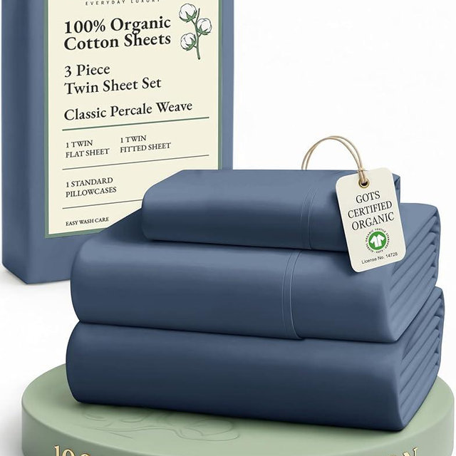 LANE LINEN 100% Organic Cotton Sheets Twin Size, Mercerized Cotton Fully Elasticized Soft & Comfy Bedding Sheets & Pillowcase Set, Good for Dorm Room, Deep Pocket Fully Elasticized Sheet- Navy