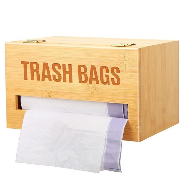 Libreshine Large Trash Bag Holder for Plastic Bags, Garbage Bag Dispenser Roll Holder Under Sink, Bamboo Wall Mounted Kitchen Trash Bag Organizer