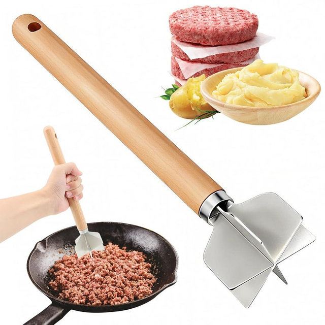 304 Stainless Steel Meat Chopper,Food Grade 6-Blade Ground Beef Chopper Potato Masher Hamburger Smasher Tool for Kitchen Cooking Vegetable Puree 11''
