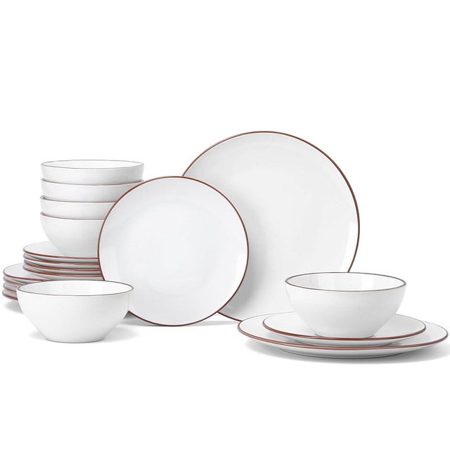 Famiware Venus Dinnerware Sets, 18 Piece Dish Set, Plates and Bowls Sets for 6, White